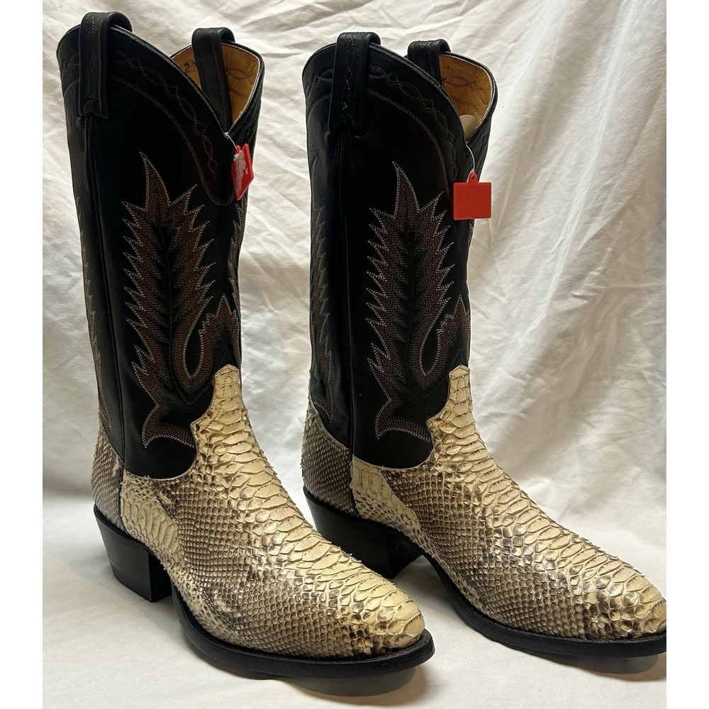 VTG Tony Lama Black Leather Snakeskin Western Boots Mens 7D NEW OLD STOCK